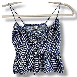 Urban Outfitters White and Blue Keyhole Tie‎ Adjustable Straps Crop Top Small